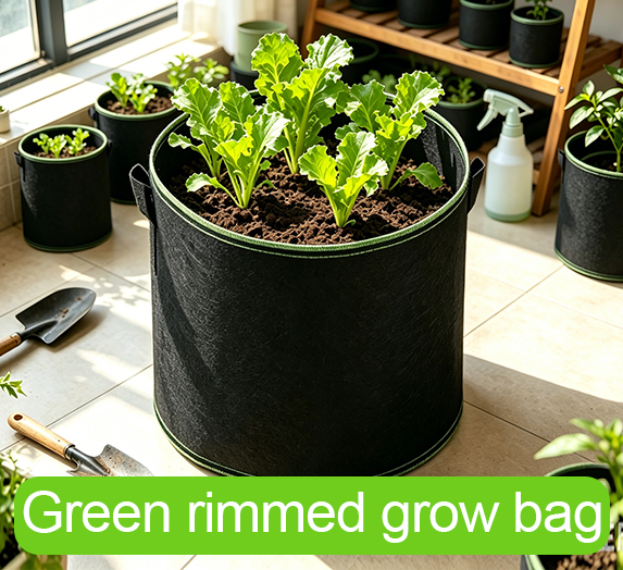 Green rimmed grow bag